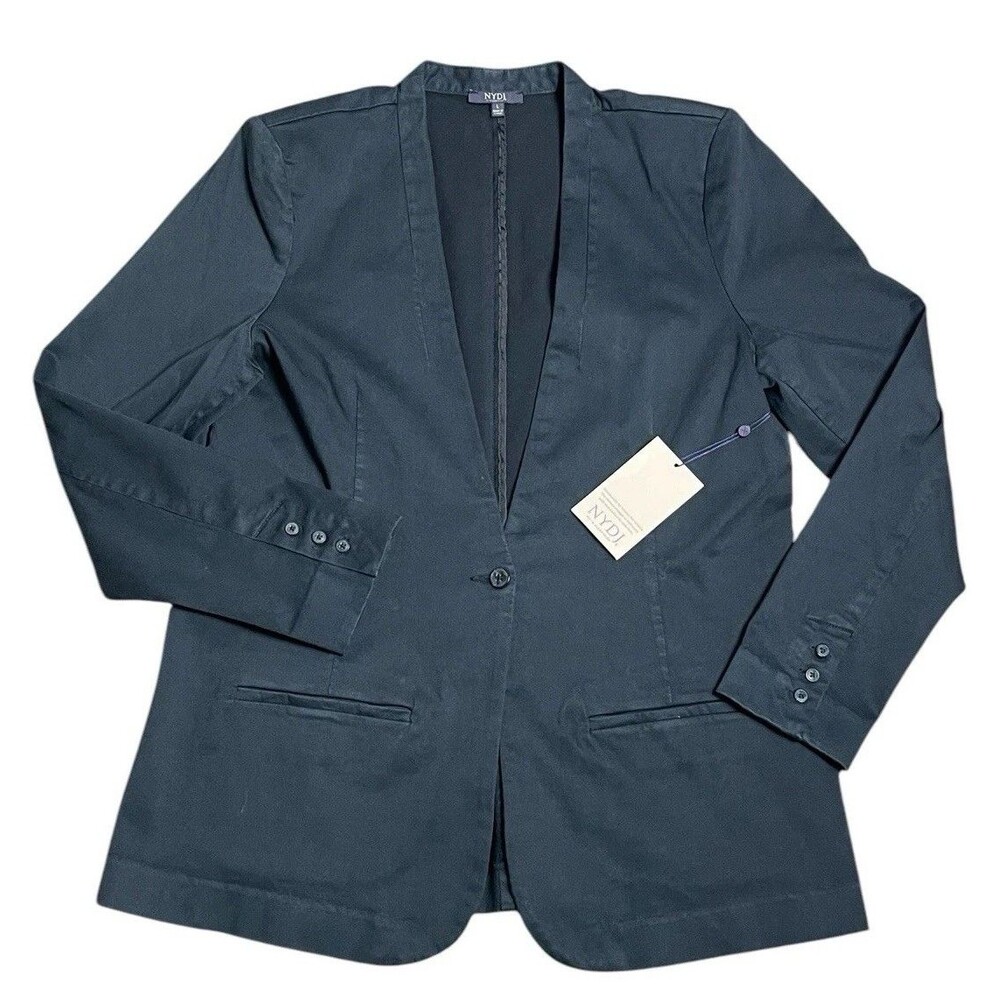 NYDJ Black Collarless Single Button Stretch Blazer Jacket Womans Size Large NEW!